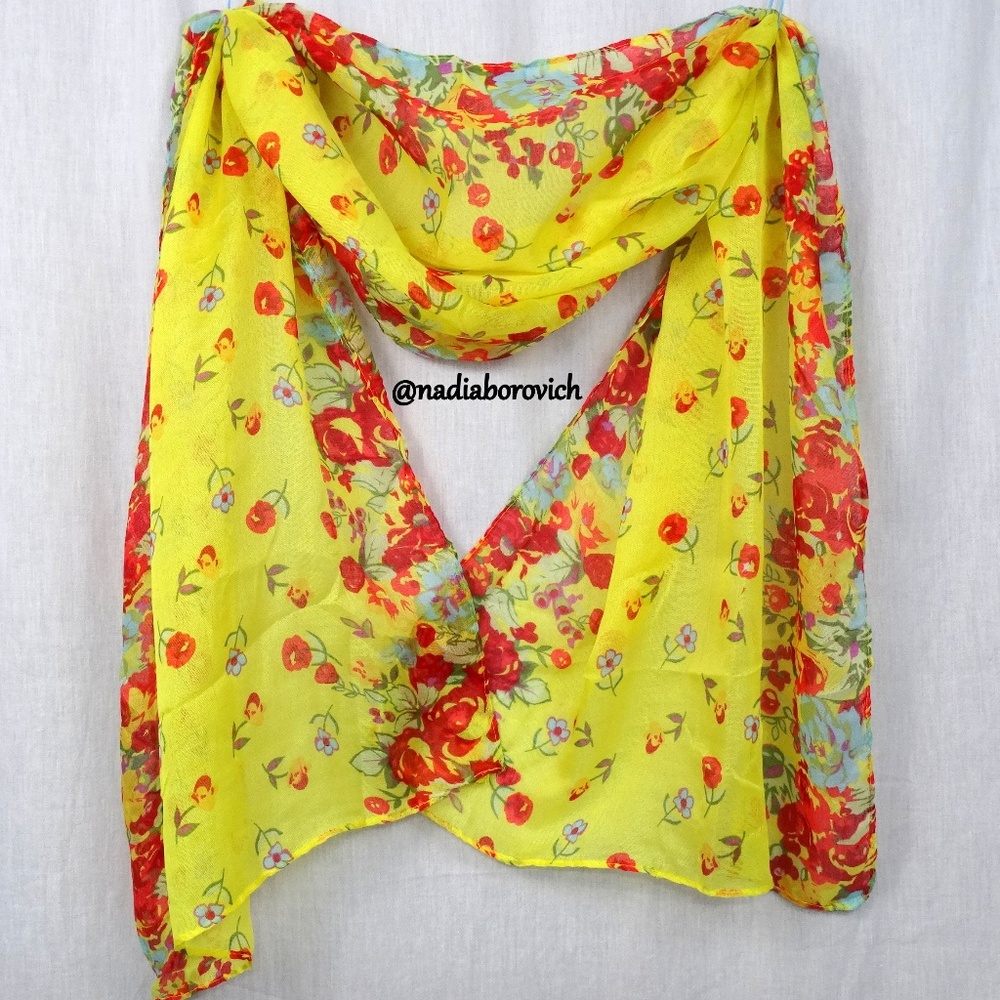 Floral Yellow Soft Scarf Shawl Wrap Stole